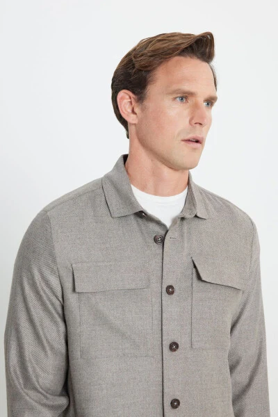 Men's Beige-Gray Wool Blend Warm Relaxed Fit Casual Ke - 4