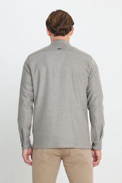 Men's Beige-Gray Wool Blend Warm Relaxed Fit Casual Ke - 5