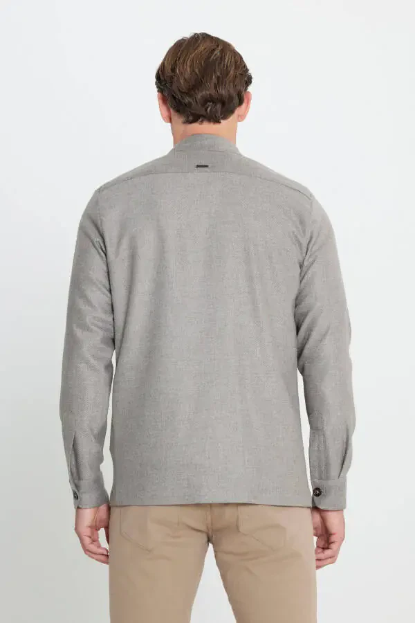 Men's Beige-Gray Wool Blend Warm Relaxed Fit Casual Ke - 5