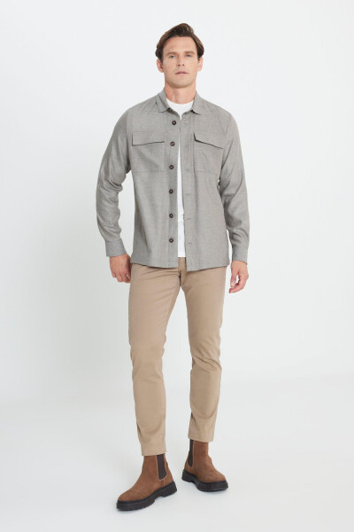 Men's Beige-Gray Wool Blend Warm Relaxed Fit Casual Ke - ALTINYILDIZ CLASSICS (1)