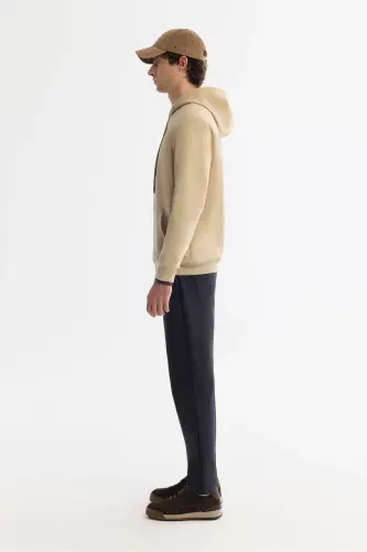 Men's Beige Hooded Cotton Printed Elastane Sweats - 5