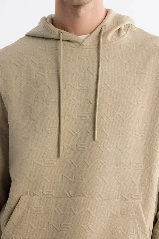 Men's Beige Hooded Printed Elastane Sweatshirt A42 - 3