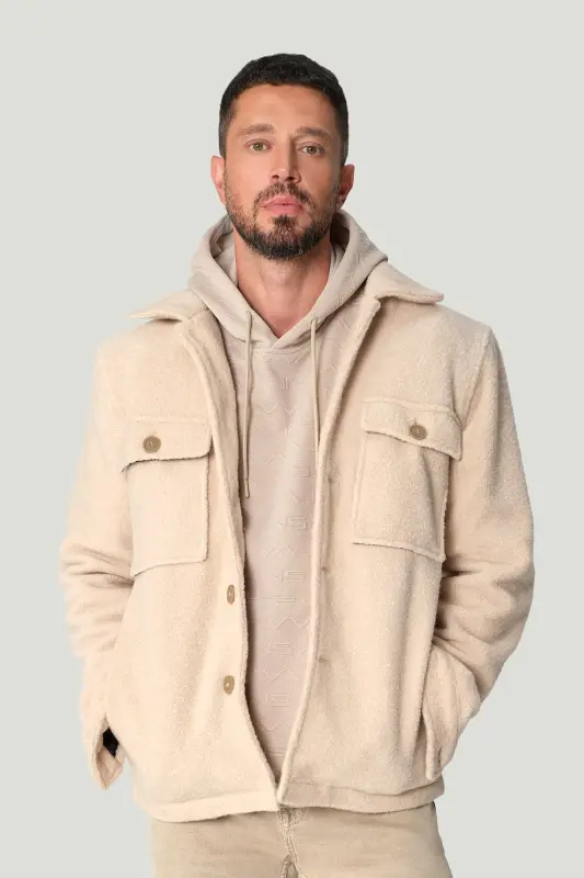 Men's Beige Hooded Printed Elastane Sweatshirt A42 - 1