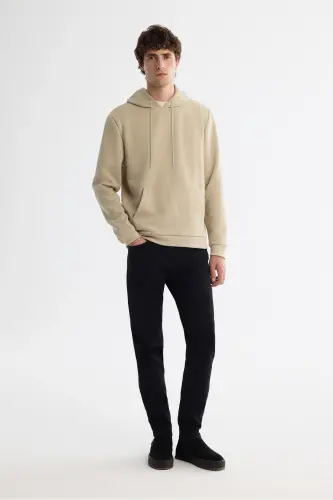 Men's Beige Hooded Printed Elastane Sweatshirt A42 - 6