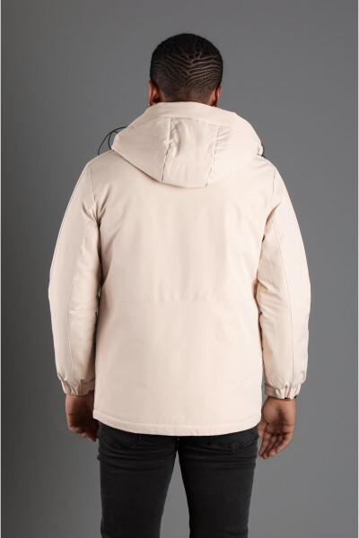 Men's Beige Hooded Puffer Jacket - 6