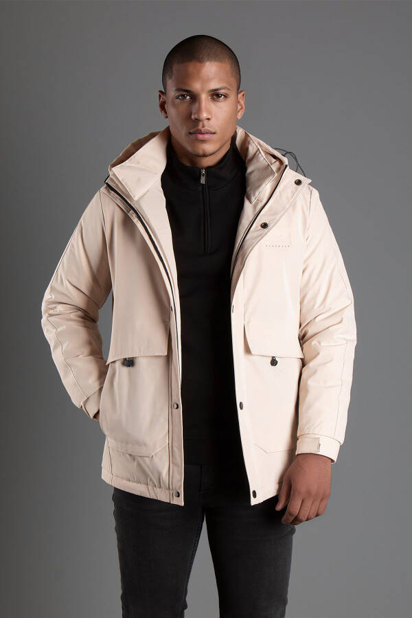 MEN'S BEIGE HOODED PUFFER JACKET 5593 - 4