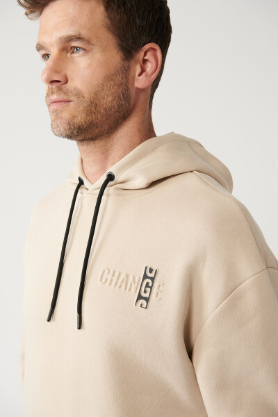 Men's Beige Hooded Sweatshirt - 9