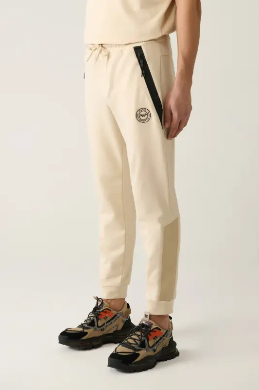 Men's Beige Jersey Fabric 2 Ply Flexi Zippered Regular Fit Sweatpants A41y3416 - 3