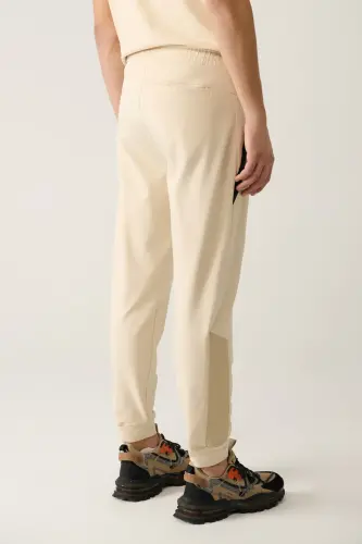 Men's Beige Jersey Fabric 2 Ply Flexi Zippered Regular Fit Sweatpants A41y3416 - 5