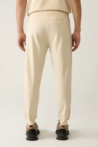 Men's Beige Jersey Fabric 2 Ply Flexi Zippered Regular Fit Sweatpants A41y3416 - 4