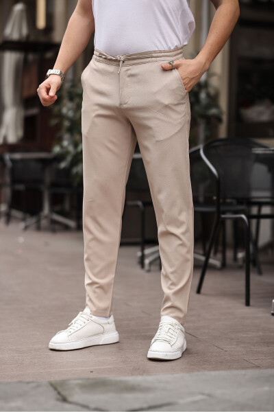 Men's Beige Jogger Pants with Elastic Waistband, Flexible Lycra and Slim Fit Fabric - 1