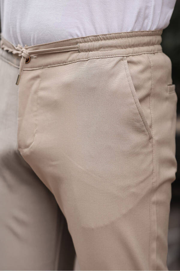 Men's Beige Jogger Pants with Elastic Waistband, Flexible Lycra and Slim Fit Fabric - 3