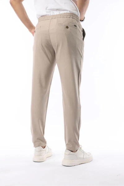Men's Beige Jogger Pants with Elastic Waistband, Flexible Lycra and Slim Fit Fabric - 5