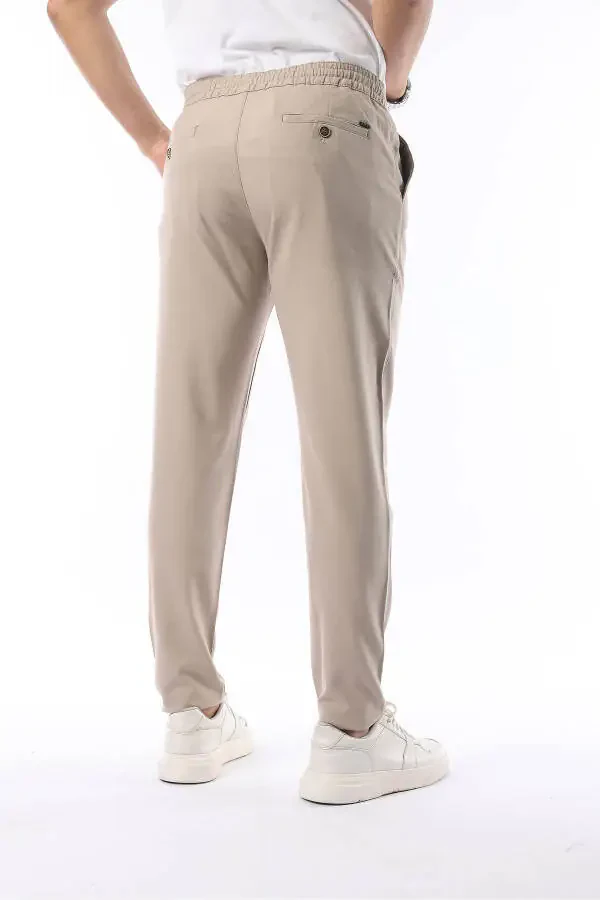 Men's Beige Jogger Pants with Elastic Waistband, Flexible Lycra and Slim Fit Fabric - 5