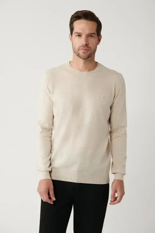 Men's Beige Knit Sweater - AVVA