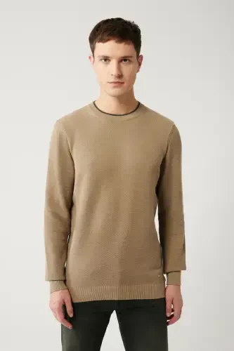 Men's Beige Knitted Sweater - 3