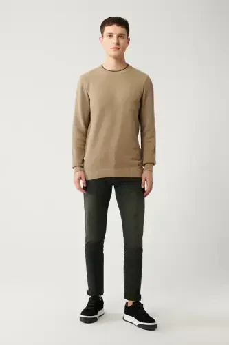 Men's Beige Knitted Sweater - 6