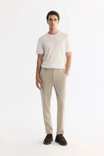 Men's Beige Lamus Slim Fit Chino Pants Classic Waist Soft Brushed Slim Fit B003035 