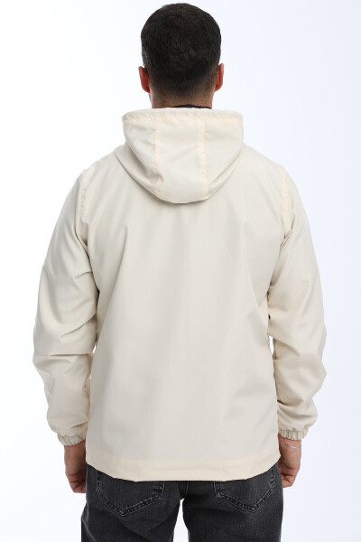 Men's Beige Lined Windproof Hooded Pocket Raincoat - 23