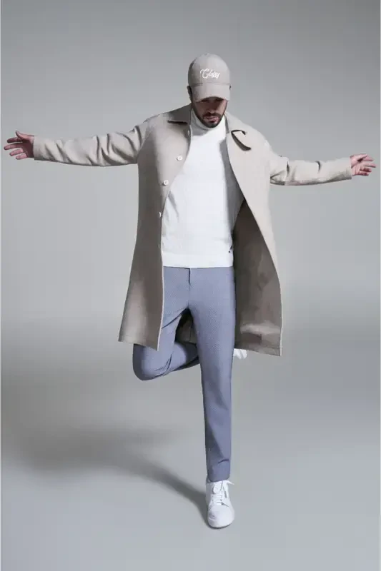 Men's Beige Long Cashmere Coat - AVVA