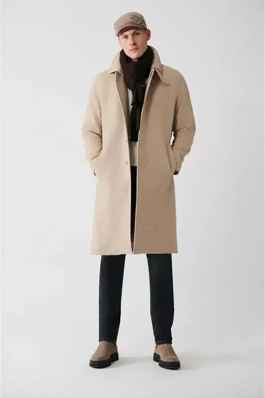 Men's Beige Long Cashmere Coat - 2