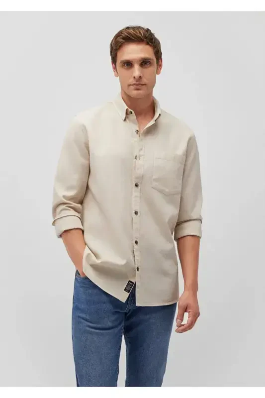 Men's Beige Long Sleeve Shirt Pale Beige Shirt 0211093 - 2