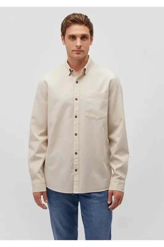Men's Beige Long Sleeve Shirt Pale Beige Shirt 0211093 - 3