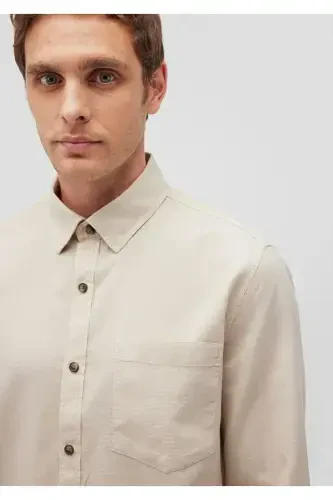 Men's Beige Long Sleeve Shirt Pale Beige Shirt 0211093 - 5