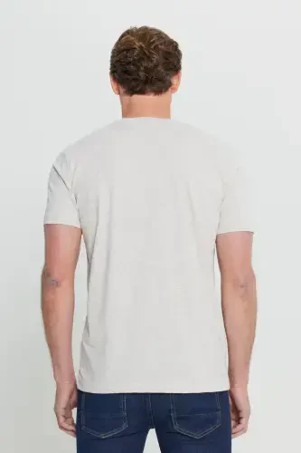 Men's Beige Melange Cotton Slim Fit Narrow Cut Crew Neck Basic T-shirt-BEIGE MELANGE - 9