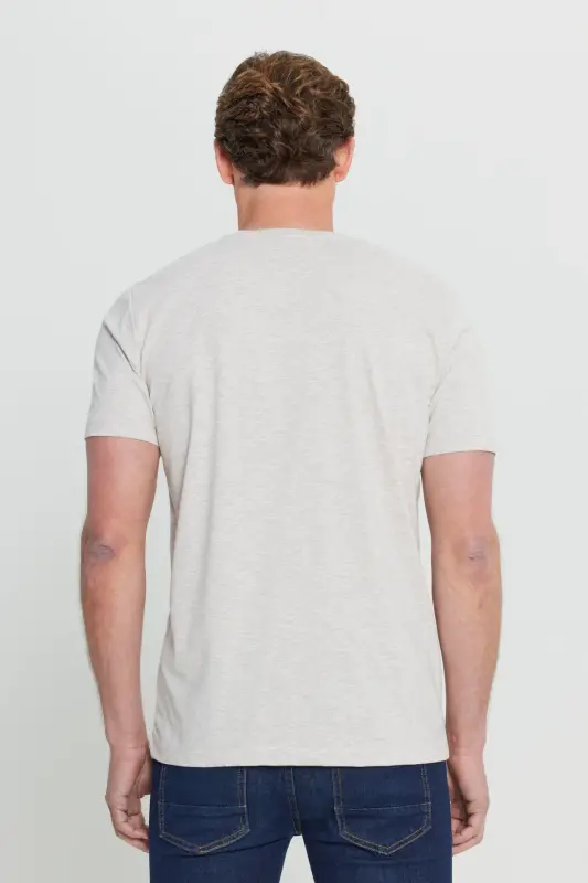 Men's Beige Melange Cotton Slim Fit Narrow Cut Crew Neck Basic T-shirt-BEIGE MELANGE - 9