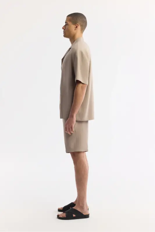 Men's Beige Oversize Fit Stand-up Collar Modal Blend K - 3