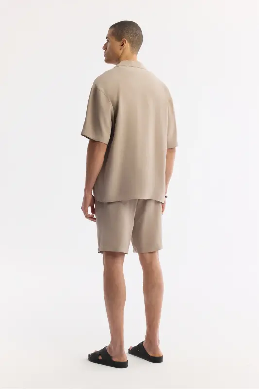 Men's Beige Oversize Fit Stand-up Collar Modal Blend K - 4