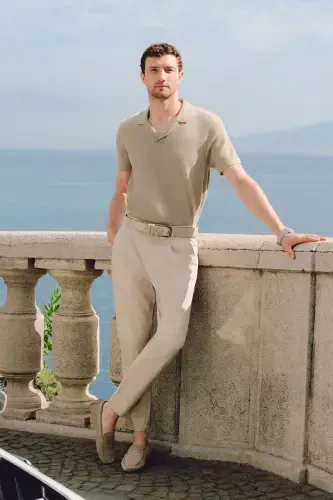 Men's Beige Pagos Relaxed Fit Classic Waist Trousers A41Y3037 - 1