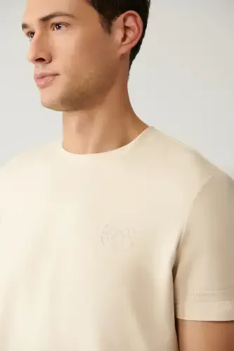 Men's Beige Polo Jersey Printed Regular Fit T-shirt A41y1107 - AVVA (1)