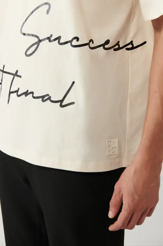 Men's Beige Polo Neck Printed Oversize T-shirt A41y1038 - 2