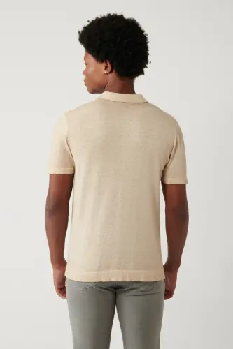 Men's Beige Polo T-Shirt - 4