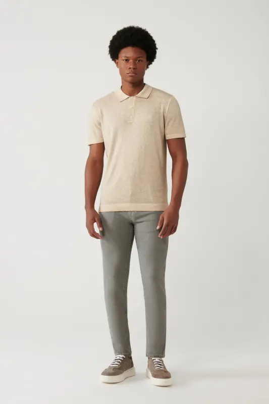 Men's Beige Polo T-Shirt - 5