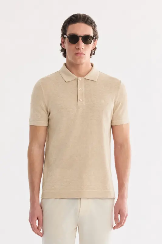Men's Beige Polo T-Shirt - 1