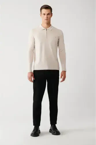 Men's Beige Rayon Knit Polo - 5