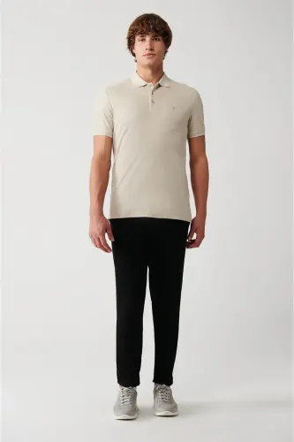 Men's Beige Regular Fit 3 Button 100% Egyptian Cotton Polo Neck T-shirt B001027-Bej - 5