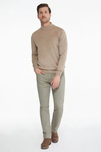Men's Beige Regular Fit Half Turtleneck Knit Sweater - 4