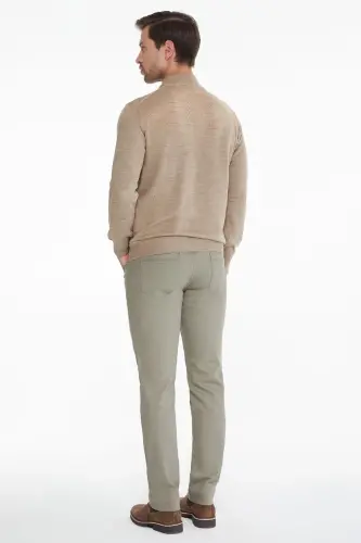 Men's Beige Regular Fit Half Turtleneck Knit Sweater 