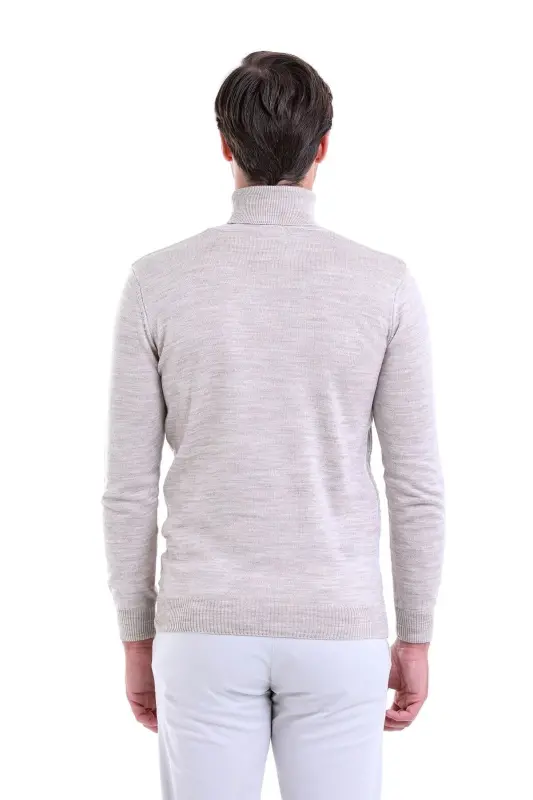 Men's Beige Regular Fit Patterned Fisherman's Collar Knitwear K - 5