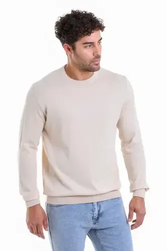 Men's Beige Regular Fit Plain 100% Cotton Crew Neck - 3