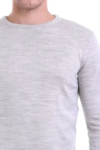 Men's Beige Regular Fit Plain Crew Neck Knit Sweater - 4