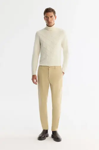 Men's Beige Relaxed Fit Classic Waist Corduroy Pants - 2