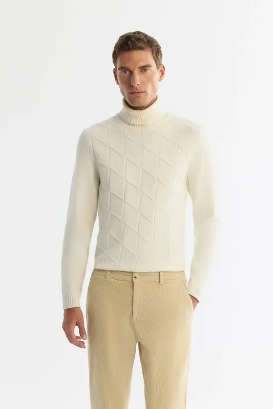 Men's Beige Relaxed Fit Classic Waist Corduroy Pants - 6