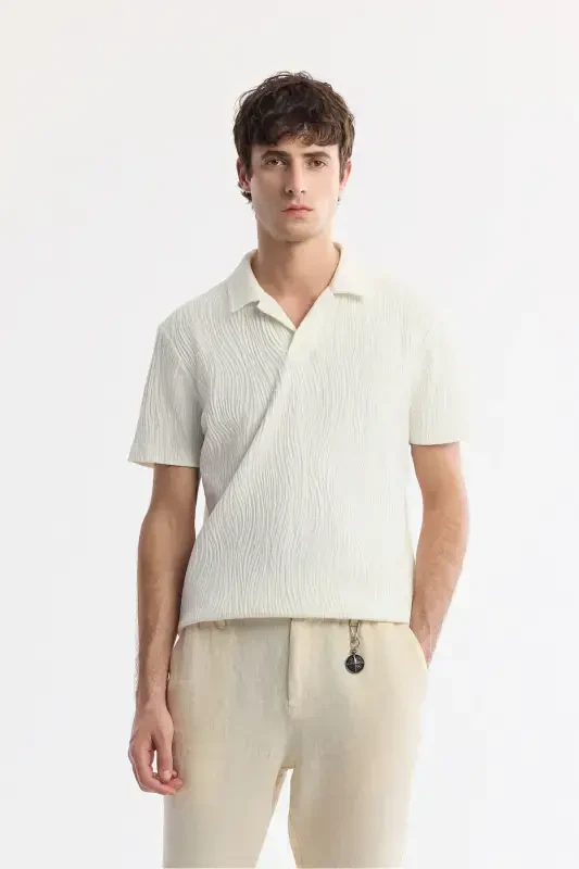 Men's Beige Relaxed Fit Elastic Waist 100% Linen Pants - 6