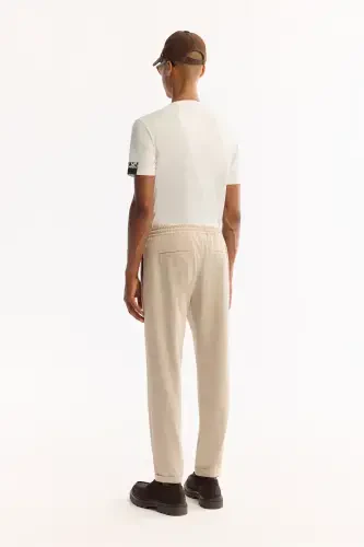 Men's Beige Relaxed Fit Side Pocket Elastic Waist Drawstring Double Hem Jogger Pants E003000-Beige - 3