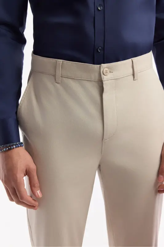 Men's Beige Slim Fit Classic Waist Cotton Soft Touch - 4